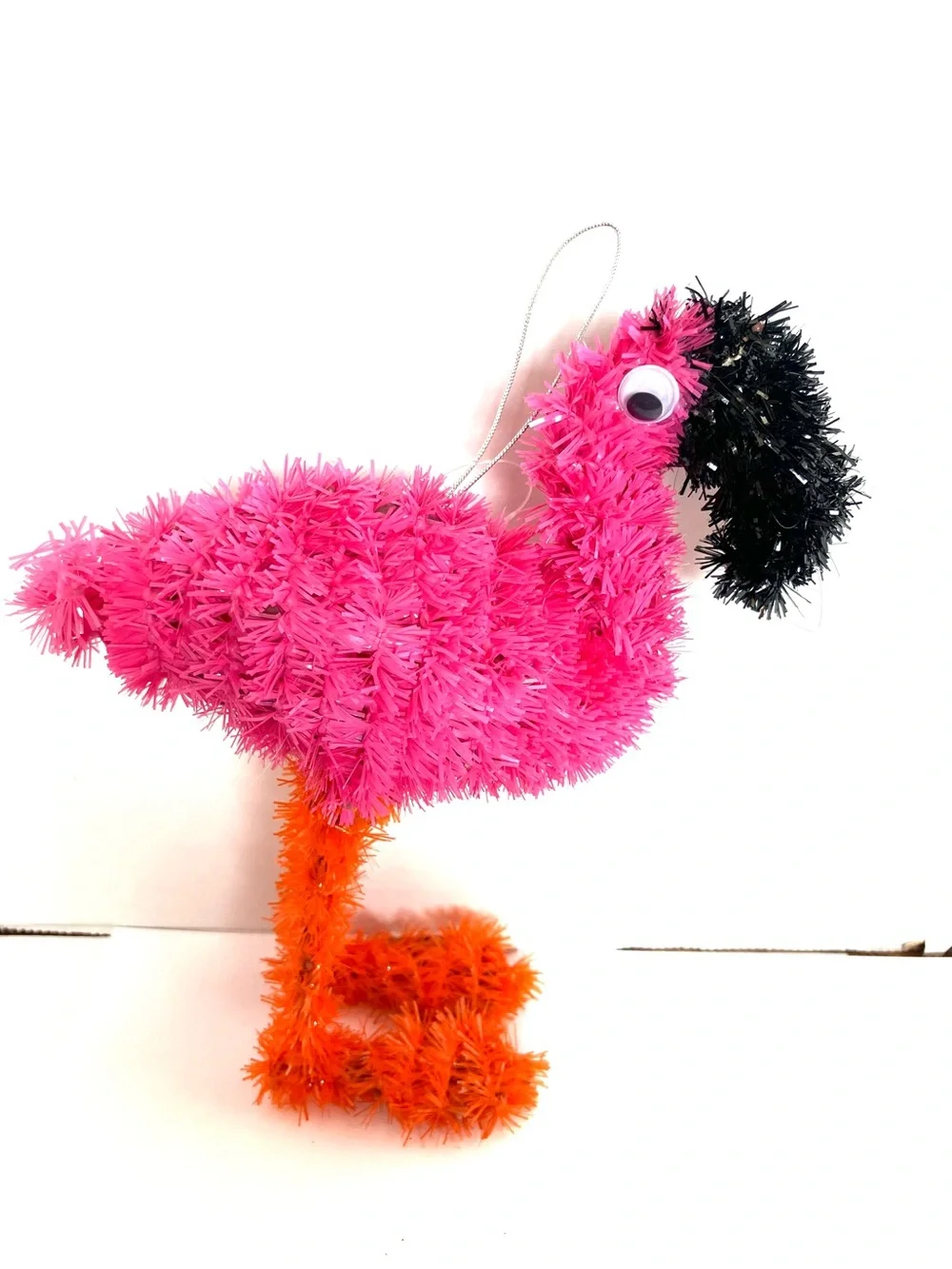 Pink Flamingo 7in Tinsel Ornament Google Eyes Unbranded